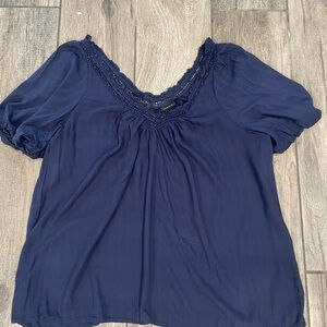 Torrid Navy Blue Lace Trim Blouse
